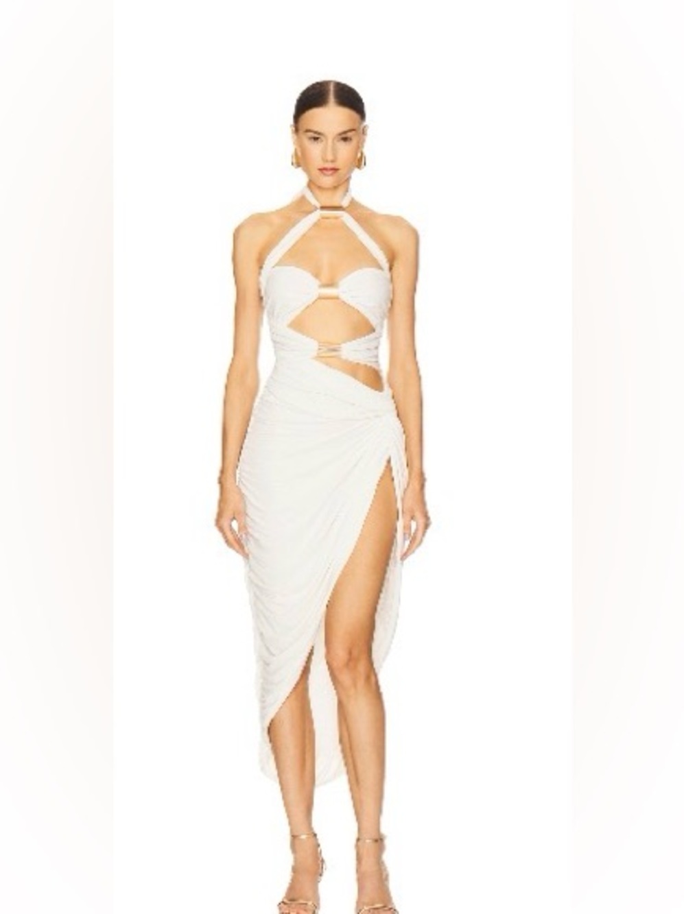 White Asymmetrical Cutout Halter Maxi Dress